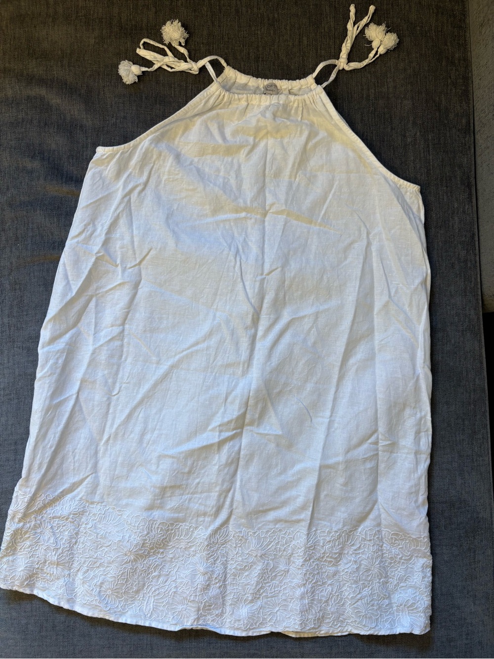 Loft Beach White Halter Linen Cover-up Dress with Embroidered Hem